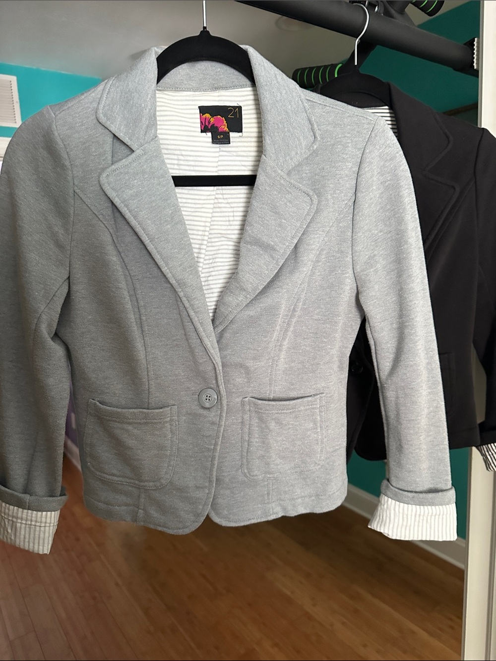 Forever 21 Light Gray & black Knit Single-Button Blazer